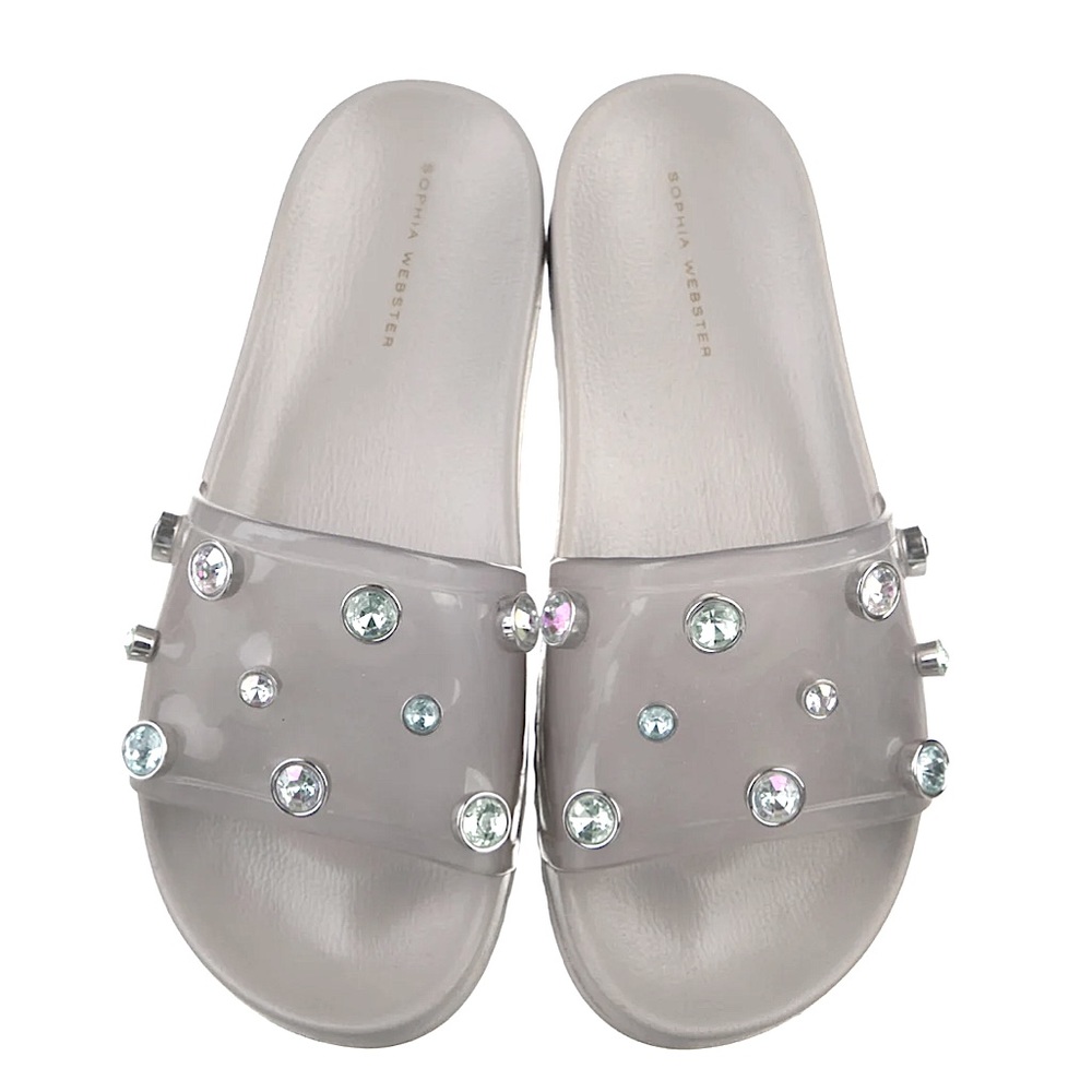 Clear strap crystal pool slide sandal by Sophia Webster